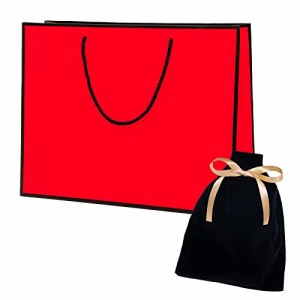 ラッピング 袋 紙袋 手提げ プレゼント ラッピング袋 クリスマス 巾着 人気 お祝い (L, 赤（オリジナル唐紅）)