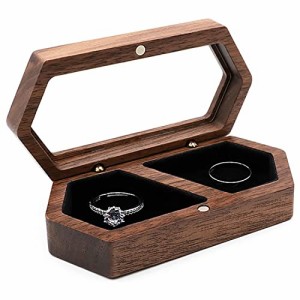 リングケース 木製 ペアリング 指輪 収納 持ち運び ボックス 高級 指輪ケース 指輪入れ ディスプレイ (ブラック)