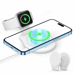 ワイヤレス充電器 MagSafe 15W急速充電【2台同時充電・折りたたみ・置くだけ】Apple Watch/AirPo・・・