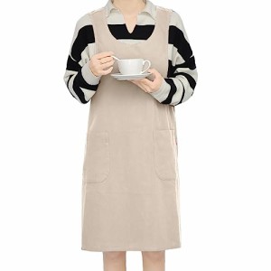 [JACKIE＆YORK] エプロン X型 女性用レディース かわいい おしゃれ シンプル カフェ風 クロスバックリネン・・・