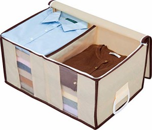 アストロ 収納ケース 衣類用 ベージュ 収納袋 不織布 収納ボックス 仕切り付き 取っ手付き 130-34