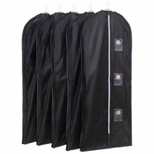 アストロ 衣類カバー マチ付き ブラック ロングサイズ 5枚組 不織布 洋服カバー ファスナー式 透明窓 防虫剤入れポケ・・・