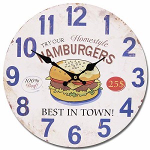 アメリカンウォールクロック 時計 34cm (ハンバーガー A111) 壁掛け時計 ダイナー カフェ 大きい ヴィンテー・・・
