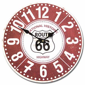 アメリカンウォールクロック 時計 34cm (ルート66 赤 A005) 壁掛け時計 ROUTE66 大きい ヴィンテー・・・