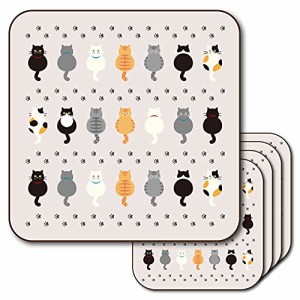 コースター「7匹の猫＆あしあと」同柄5点セット イラスト かわいい 動物 キッチン用品