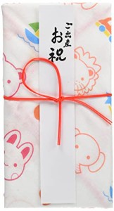 伊予結納センター 日本製 祝儀袋 金封 出産お祝い用 ガーゼハンカチ 動物 赤 V105-20