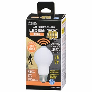 オーム電機 LED電球 E26 40形相当 人感明暗センサー付 電球色 人感センサー 40ワット相当 自動点灯 玄関 ト・・・