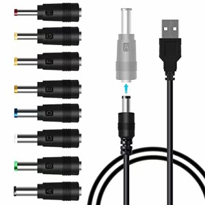 TJK USBケーブル 8 in 1 DC電源ケーブル USB-丸口 変換プラグ付き DC充電コード 5.5x2.5/5・・・