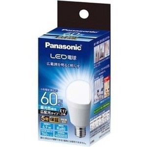 パナソニック LED電球 広配光 E17 60W形 昼光色1個