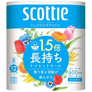 クレシア　スコッティフラワーパック１．５倍長持ちシングル芯あり７５ｍ香り付き８個入