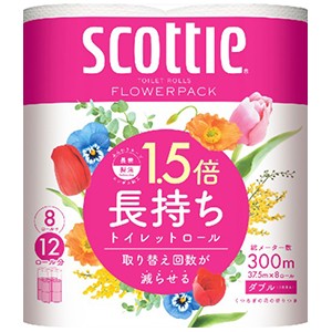 クレシア　スコッティフラワーパック１．５倍長持ちダブル芯あり７５ｍ香り付き８個