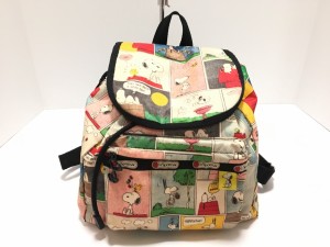 ネイビー 白 黒 レスポートサック リュックサック スヌーピー 中古 Lesportsac レスポナイロン