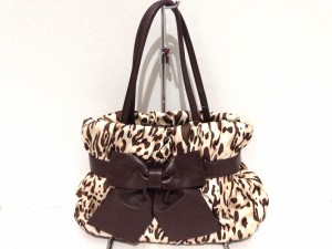 ハンドバッグ 白×黒×イエロー (L.A.M.B) ×レザー L.A.M.B 豹柄/ 【中古】 (塩化ビニール) チェック柄 PVC