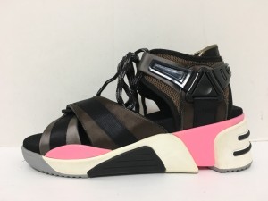 マークジェイコブス MARC JACOBS サンダル 36 レディース - ダークブラウン×グレー×黒 サテン×ナイロン×ラバー【中古】20201106