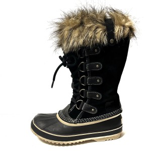 ソレル SOREL ブーツ 24 レディース - 黒×マルチ WATERPROOF スエード×ラバー×フェイクファー【中古】20211123の