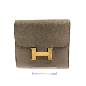 エルメス HERMES 2つ折り財布 レディース コンスタンスコンパクト エタン ゴールド金具 ヴォーエプソン【中古】20231008