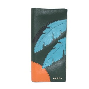 プラダ PRADA 長財布 レディース - カーキ×グリーン×オレンジ レザー【中古】20240114