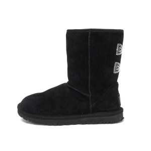 アグ UGG ブーツ レディース クラシックショート クリスタル ボウ 1006698 黒×クリア  ラインストーン/リボン ムートン【中古】20240218