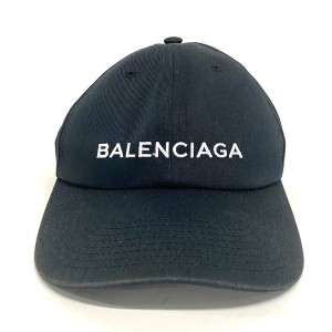 バレンシアガ BALENCIAGA キャップ L　58 レディース - 黒×白 ロゴ刺繍 コットン【中古】20240529