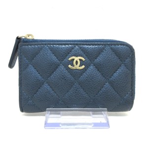 シャネル CHANEL コインケース レディース マトラッセ メタリックブルー ゴールド金具/L字ファスナー/キーリング付き【中古】20240526