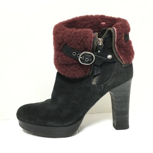 アグ UGG ショートブーツ 24 レディース WSCARLETT 1005647 黒×ボルドー スエード×ムートン【中古】20220319