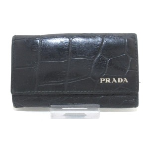 プラダ PRADA キーケース レディース - 黒 6連フック/型押し加工 レザー【中古】20240301