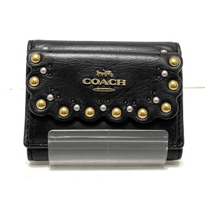 COACH 財布 ミニ財布、シグネチャー　3つ折りミニ財布　スタッズ 折り財布 純正在庫