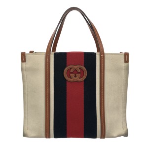 グッチ GUCCI トートバッグ レディース インターロッキングG スモール トートバッグ 727728 白×レッド×ネイビー【中古】20240524