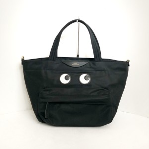 アニヤハインドマーチ Anya Hindmarch ハンドバッグ レディース 美品 アイズ 152952 黒×白 ナイロン×レザー【中古】20240501