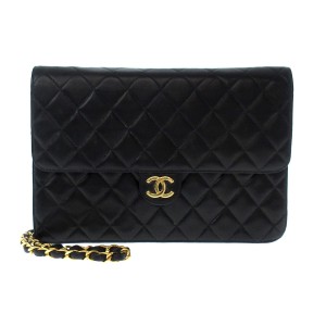 シャネル CHANEL ショルダーバッグ レディース シングルフラップマトラッセ A03570 黒 ラムスキン【中古】20240609