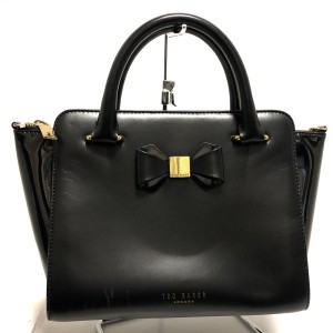 テッドベイカー TED BAKER ハンドバッグ レディース 美品 - 黒 リボン レザー×エナメル（レザー）【中古】20240206