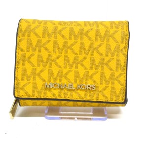 マイケルコース MICHAEL KORS 3つ折り財布 レディース 美品 イエロー×マルチ PVC(塩化ビニール) 【中古】20240606