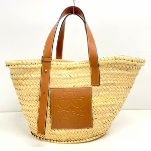 ロエベ LOEWE トートバッグ レディース バスケット 327.02.S92 アイボリー×ブラウン かごバッグ ストロー×レザー【中古】20240609