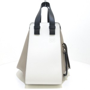 ロエベ LOEWE ハンドバッグ レディース 美品 ハンモック スモール 387.30PS35 白×ベージュ×黒 トリコロール レザー【中古】20240501