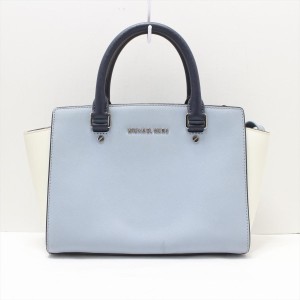 マイケルコース MICHAEL KORS ハンドバッグ レディース ライトブルー×白×ダークネイビー レザー【中古】20240430