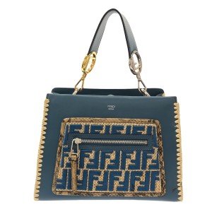 フェンディ FENDI ハンドバッグ レディース ラナウェイスモール 8BH344 ブルーグリーン×ブラウン×アイボリー【中古】20240507