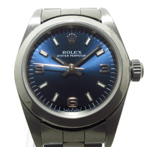 ロレックス ROLEX 腕時計 オイスターパーペチュアル 76080 レディース SS/10コマ ブルー【中古】20240513