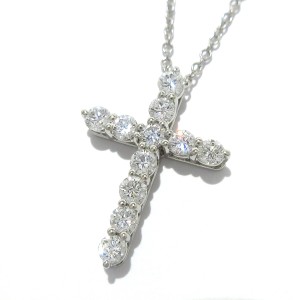 ティファニー TIFFANY&Co. ネックレス レディース 美品 クロスペンダント (スモール) Pt950×ダイヤモンド 11Pダイヤ【中古】20240430