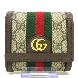 グッチ GUCCI 2つ折り財布 レディース 美品 オフィディア 598662 ベージュ×ダークブラウン×マルチ【中古】20240514