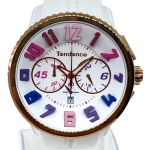 テンデンス TENDENCE 腕時計 美品 - TY460614 レディース クロノグラフ 白×マルチ【中古】20240604