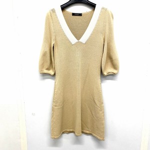 フォクシー FOXEY ワンピース サイズ38 M レディース - ベージュ×アイボリー 七分袖/ひざ丈/ニット【中古】20240420