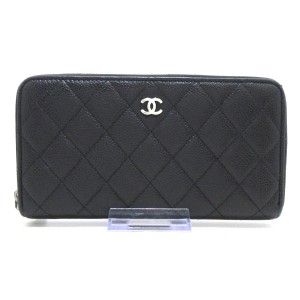 シャネル CHANEL 長財布 レディース マトラッセ 黒×シルバー ラウンドファスナー/シルバー金具 キャビアスキン【中古】20240429