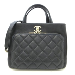 シャネル CHANEL トートバッグ レディース スモールショッピングバッグ/マトラッセ A93750 黒 キャビアスキン【中古】20240525