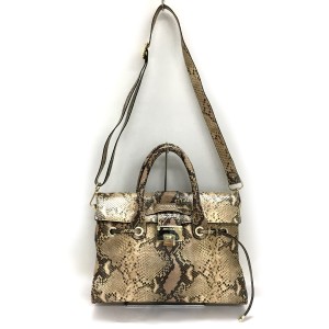 ジミーチュウ JIMMY CHOO ハンドバッグ レディース ロザリー ベージュ×ブラウン×黒 パイソン【中古】20230722