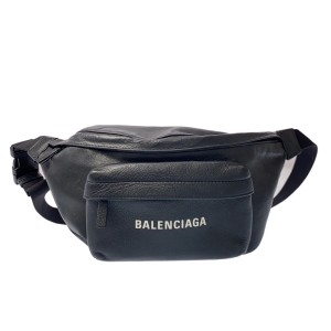 バレンシアガ BALENCIAGA ウエストポーチ レディース エブリデイ ロゴ ベルトパック 552375 黒 レザー【中古】20240323