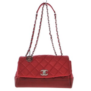 シャネル CHANEL ショルダーバッグ レディース - 赤 ココマーク/シルバー金具/チェーンショルダー/フラップバッグ【中古】20240521