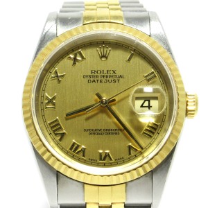 ロレックス ROLEX 腕時計 デイトジャスト 16233 メンズ SS×K18YG/ローマンインデックス/20コマ ゴールド【中古】20240508