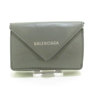 バレンシアガ BALENCIAGA 3つ折り財布 レディース ペーパーミニウォレット 391446 ダークグレー レザー【中古】20230720