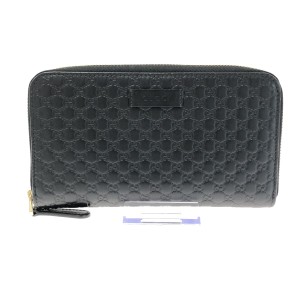 グッチ GUCCI 長財布 レディース マイクログッチシマ 449391 黒 レザー【中古】20230830