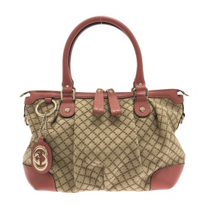 グッチ GUCCI ハンドバッグ レディース スーキー/ディアマンテ 247902 ピンク×ダークブラウン ジャガード×レザー【中古】20230831